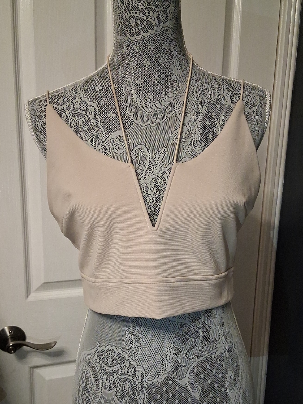 Cream V-Notch Cropped Cami Top
